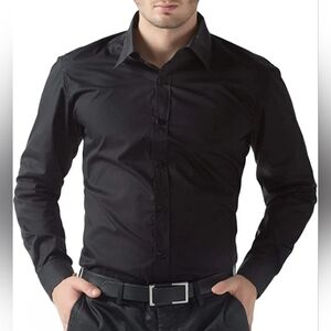 Henri Picard Men's Black Regular Slim Fit Dress Shirt, Size 17.5.